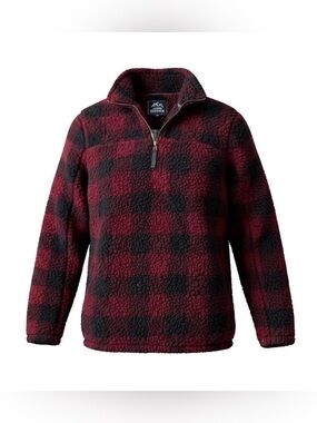 Alpine Sherpa Mens Red Black Buffalo Plaid Quarter Zip Fleece Pullover Size L